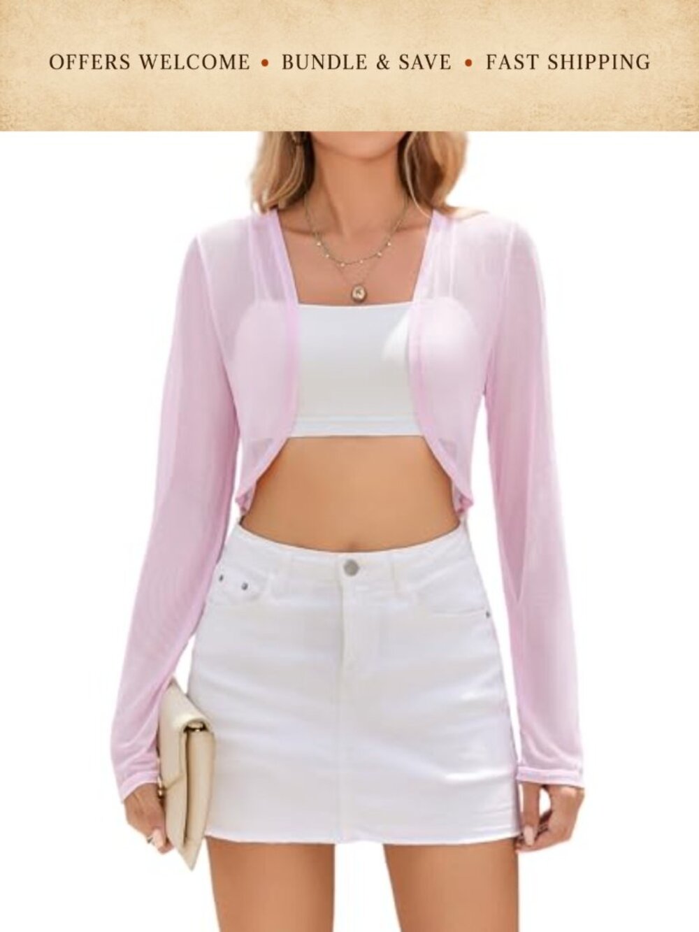 Sheer Shrug Long Sleeve Cropped Cardigan Open Front Bolero